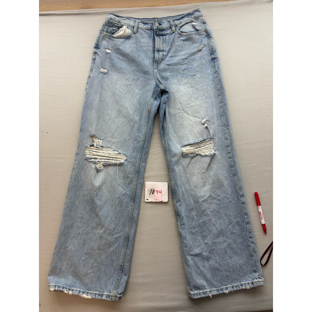 Arizona Jean Co Highest Rise Skater Jeans Light Wash Distressed Wide Leg Size 13
